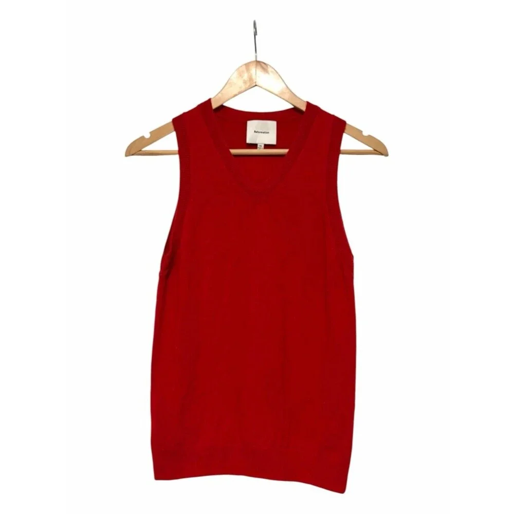 Reformation Reese Red Cashmere Blend V Neck Tank XS EUC